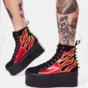 Sold Out! LAMODA uinverse on fire flame spikes platform sneakers boots punk Y2k